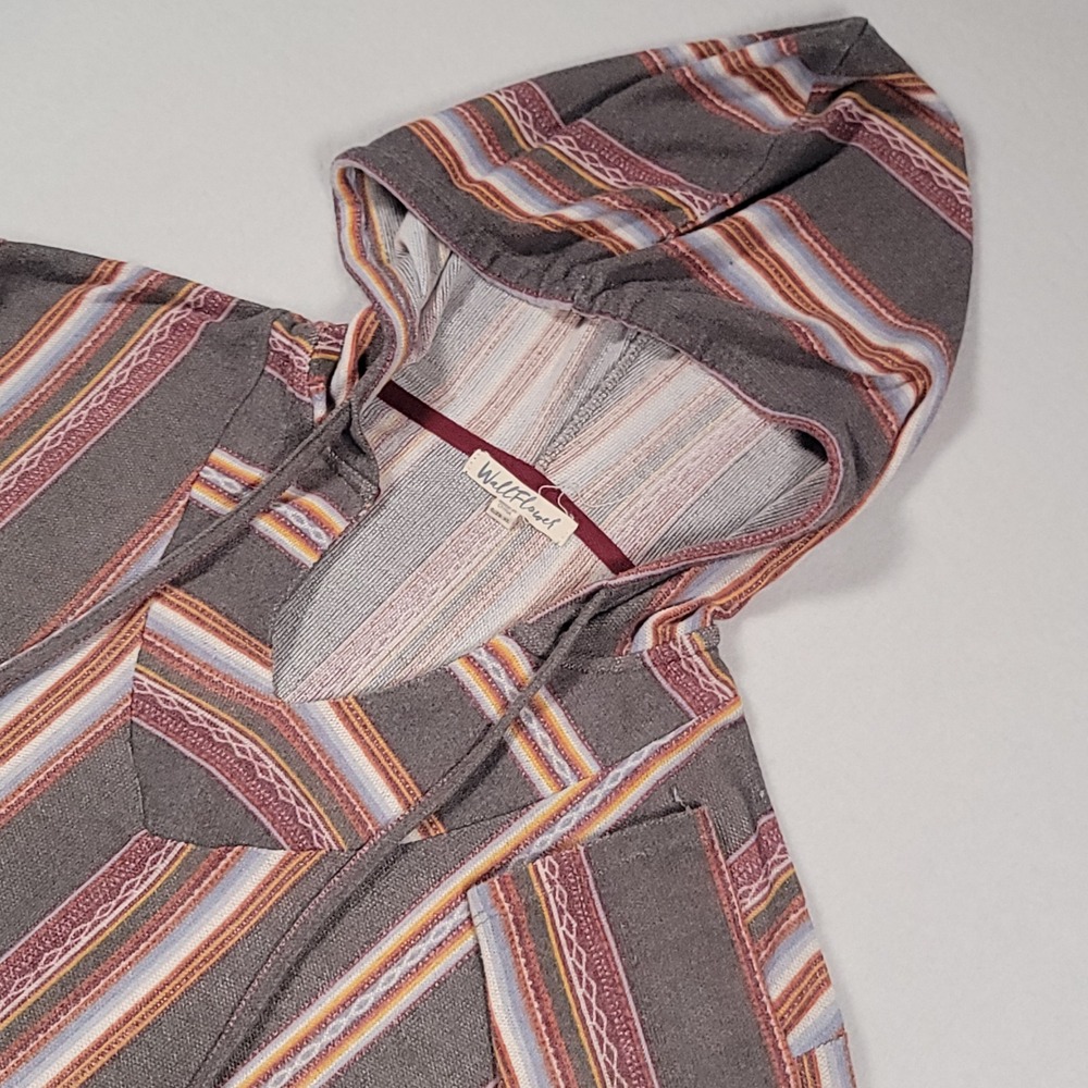 WallFlower Baja Hoodie Top Womens XL Gray Striped Lightweight Pullover Pocket
